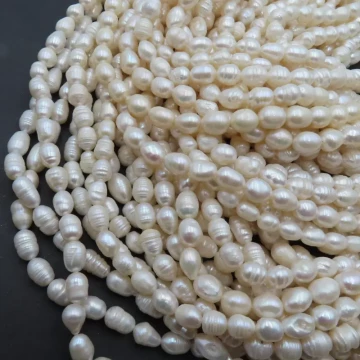 Perły Naturalne Hodowane białe ryż 7-8 mm (sznur)