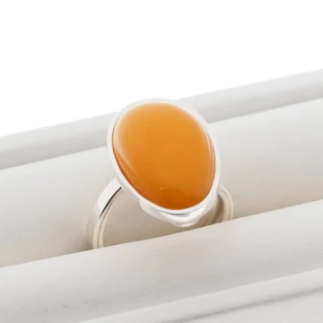 Pomarańczowy Bursztyn i srebro - pierścionek regulowany łza (rozmiar jubilerski 14)
