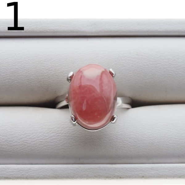 Rodochrozyt w srebrze rodowanym - pierścionek (Rozmiar Jubilerski 13)
