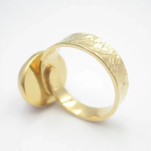 Rodochrozyt w złoconym srebrze młotkowanym - pierścionek (Rozmiar Jubilerski 13) z regulacją