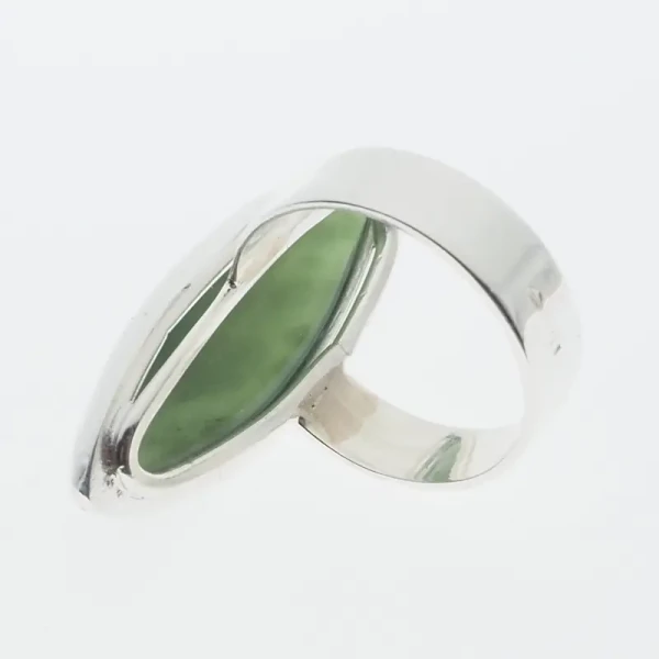 Serpentynit (Jadeit zielony) markiza w srebrze - pierścionek (Rozmiar Jubilerski 16 lub 19)