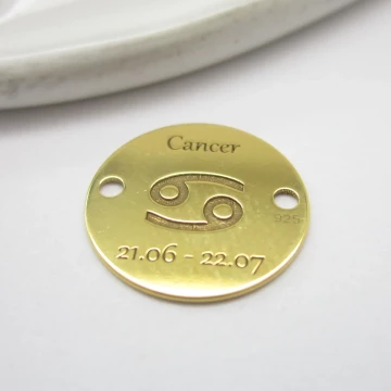 Srebro Ag Złocone  - element ozdobny znak zodiaku - Rak (Cancer, 21.06-22.07) 12mm      