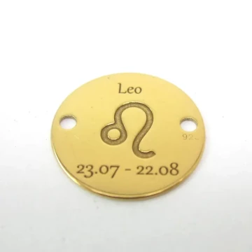 Srebro Ag Złocone  - element ozdobny znak zodiaku - Lew (Leo, 23.07-22.08) 12mm       