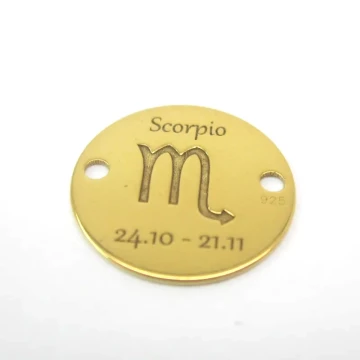 Srebro Ag Złocone  - element ozdobny znak zodiaku - Skorpion (Scorpio, 24.10-21.11) 12mm    