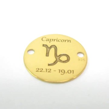 Srebro Ag Złocone  - element ozdobny znak zodiaku - Koziorożec (Capricorn, 22.12-19.01) 12mm    