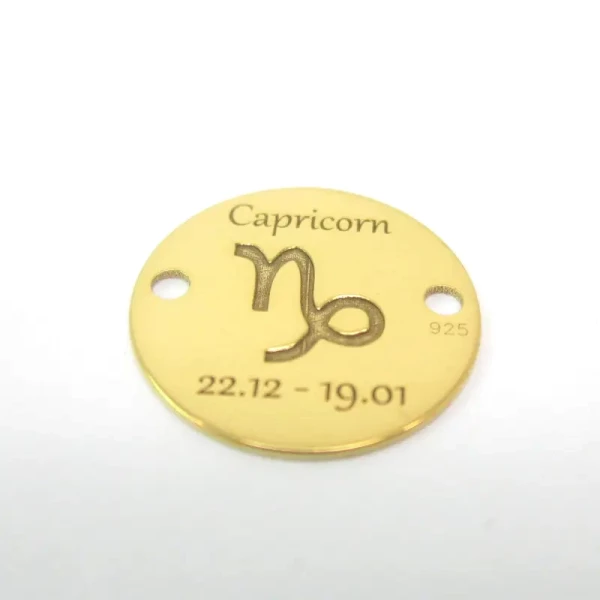 Srebro Ag Złocone  - element ozdobny znak zodiaku - Koziorożec (Capricorn, 22.12-19.01) 12mm    