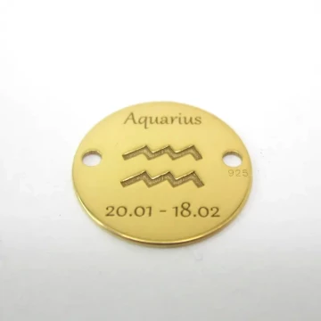 Srebro Ag Złocone  - element ozdobny znak zodiaku - Wodnik (Aquaris, 20.01-18.02) 12mm    