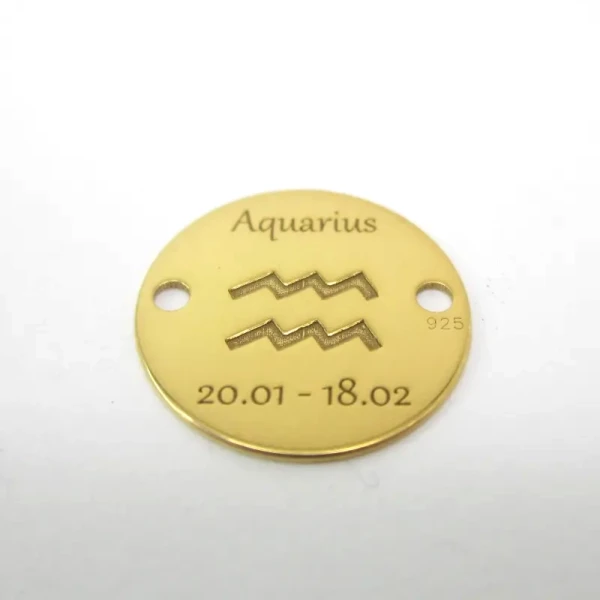 Srebro Ag Złocone  - element ozdobny znak zodiaku - Wodnik (Aquaris, 20.01-18.02) 12mm    