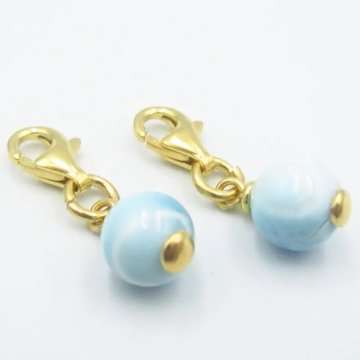 Srebro Ag złocone - zawieszka charms Larimar 6 mm 
