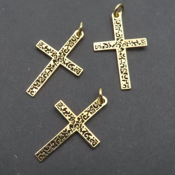 Srebro Ag złocone - zawieszka krzyż ażurowy 22,5x14mm