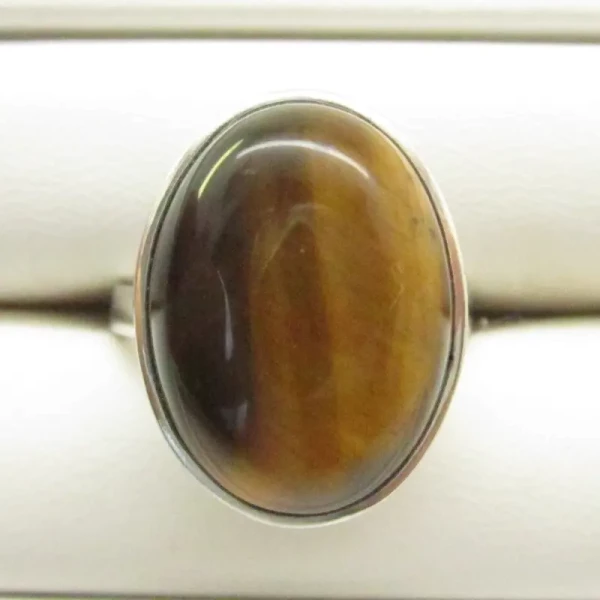 Tygrysie Oko w srebrze rodowanym - pierścionek owal (Rozmiar Jubilerski 18) z regulacją