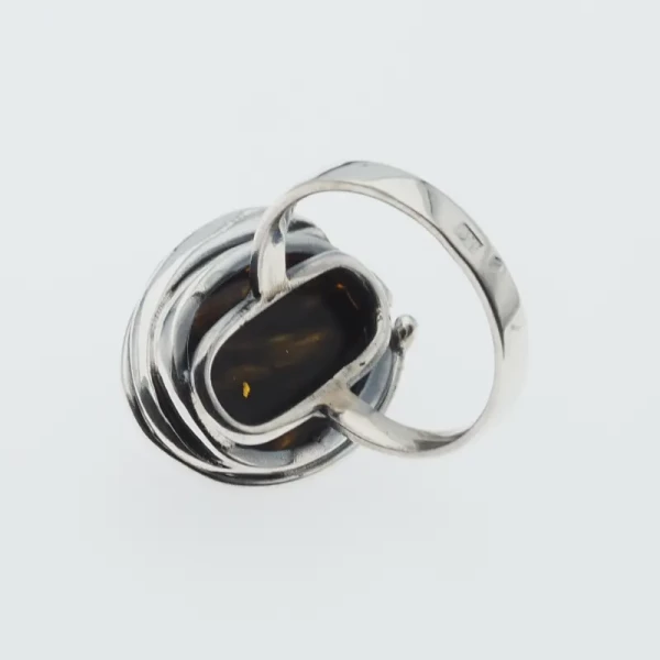 Zielony Bursztyn w srebrze oksydowanym - pierścionek owal (rozmiar jubilerski 15)